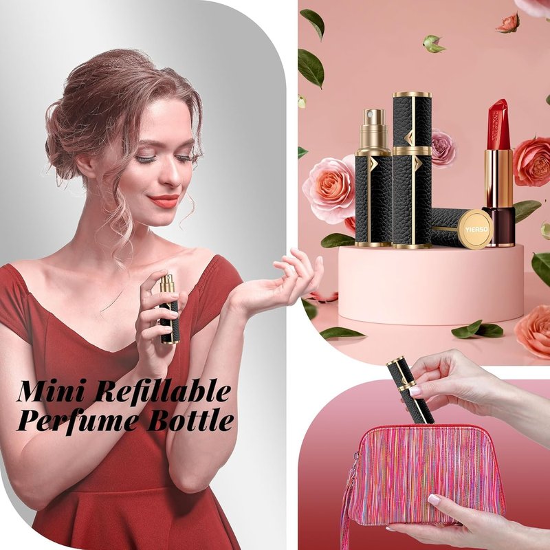 Full-Grain Leather Perfume Atomizer Set | 5ml Leak-Proof Portable Spray Bottles | Premium Makeup Perfume Storage Essential, Mini Travel Spray Bottle Refillable for Women Men, 3PCS