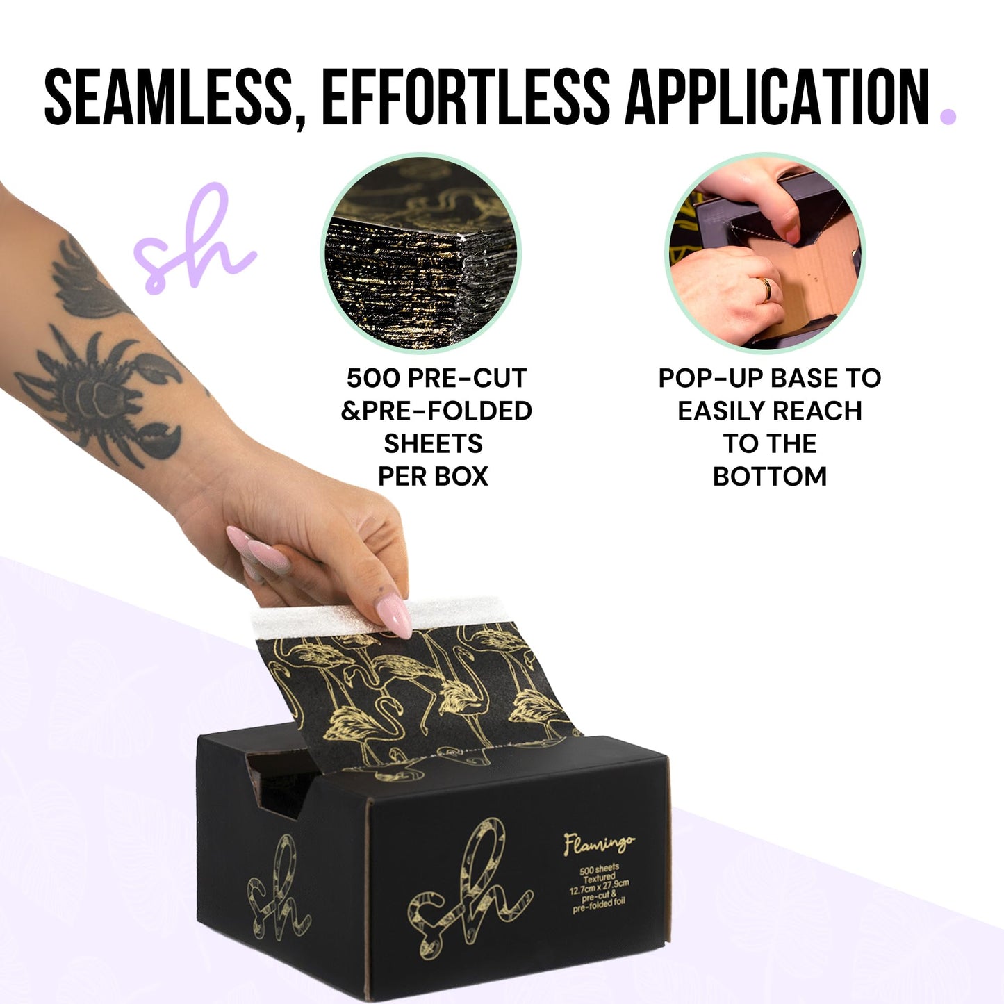 Simply Hair Pop-Up Hair Foil - 500 Pre-Cut & Folded Sheets for Hair Dye, Highlights & Balayage - Embossed, No-Slip Grip - Pop-Up Dispenser - 12.7x27.9cm - Flamingo