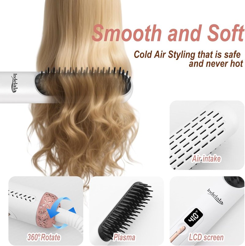 Ionic Hair Straightener Brush - Anti-Frizz Straightening Comb with 10 Temp Settings | Fast Heating, Dual Voltage