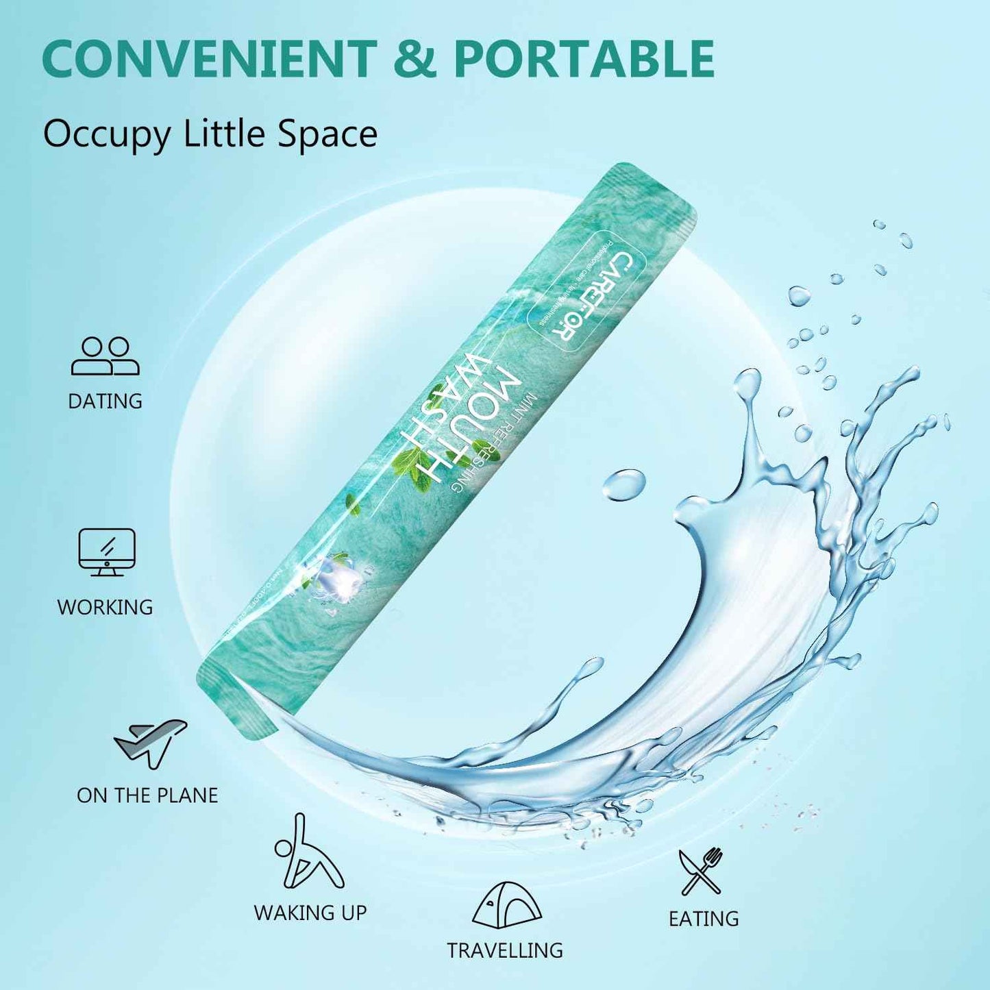 Mouthwash Travel Size Portable 60 Individual Disposable Packets to Go, Alcohol & Fluoride Free Fresh Mint Mouthwash Strips for Superior Oral Hygiene (Pack of 60)