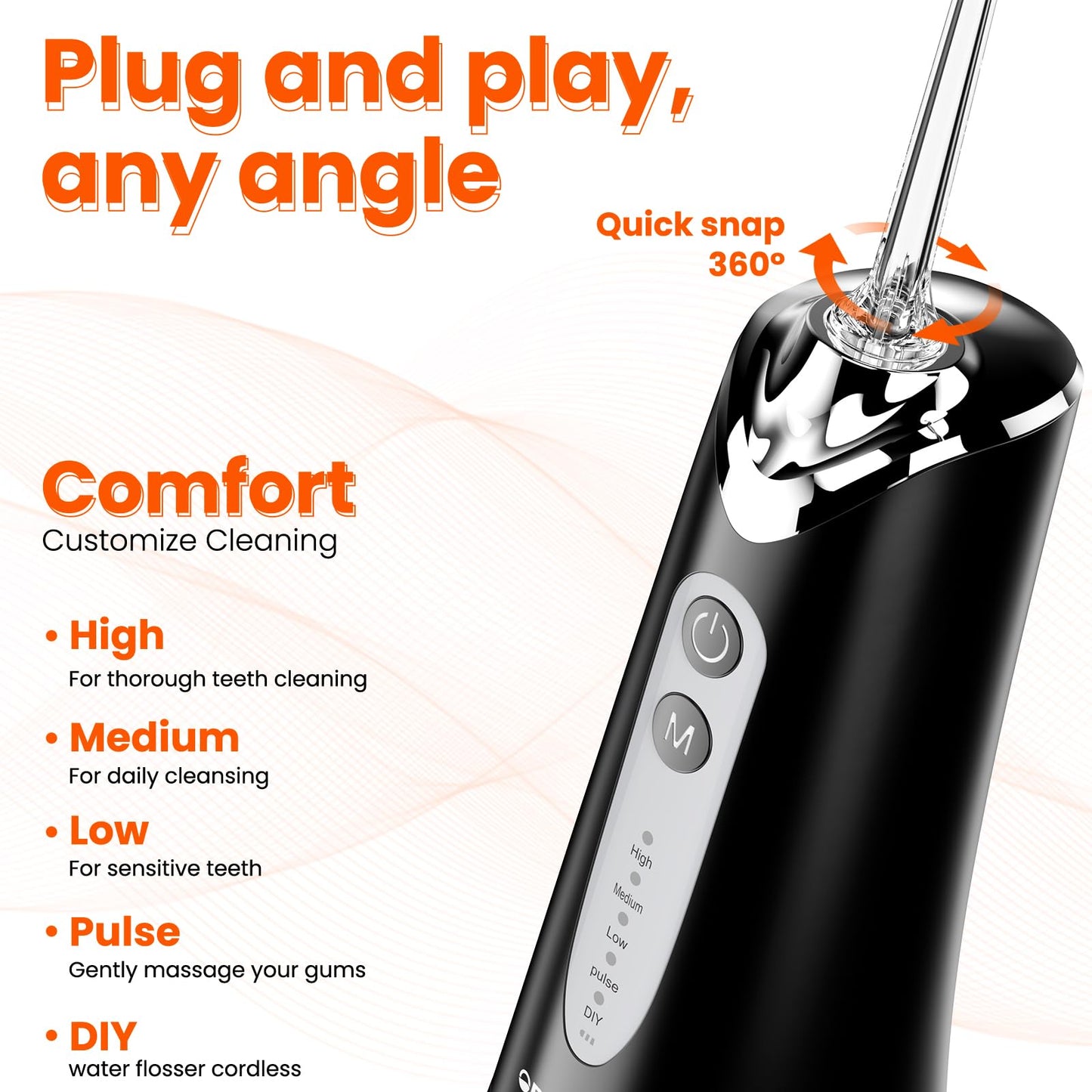 Water Dental Flosser Pick for Teeth - 300ML Portable Cordless Oral Irrigator, Rechargeable Irrigation Cleaner Professional Electric Flossing Machine for Teeth Cleaning Power Flosser Travel (Black)