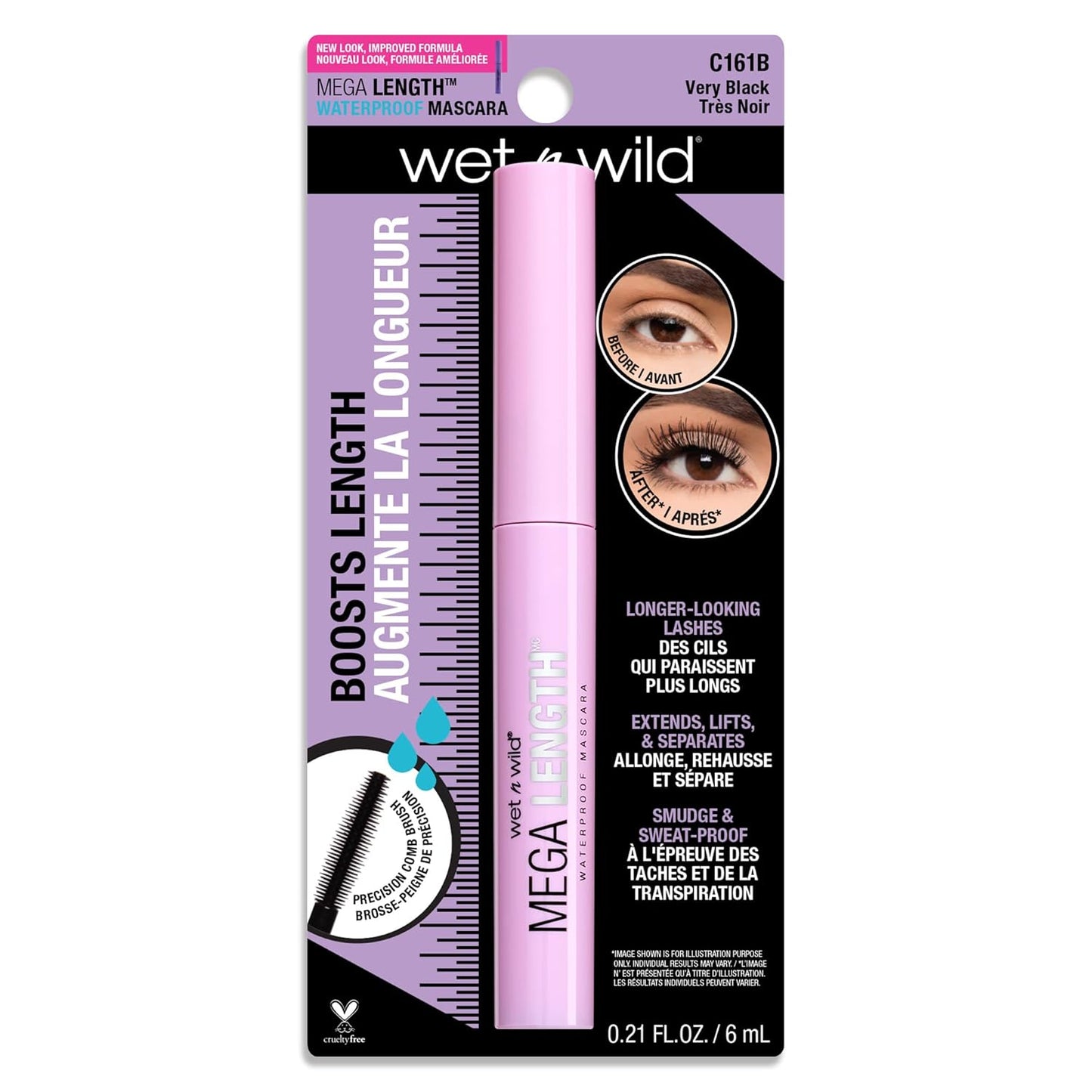 Waterproof Mascara - Mega Length Formula for Long-Lasting Volume | Very Black, 0.21 Ounce
