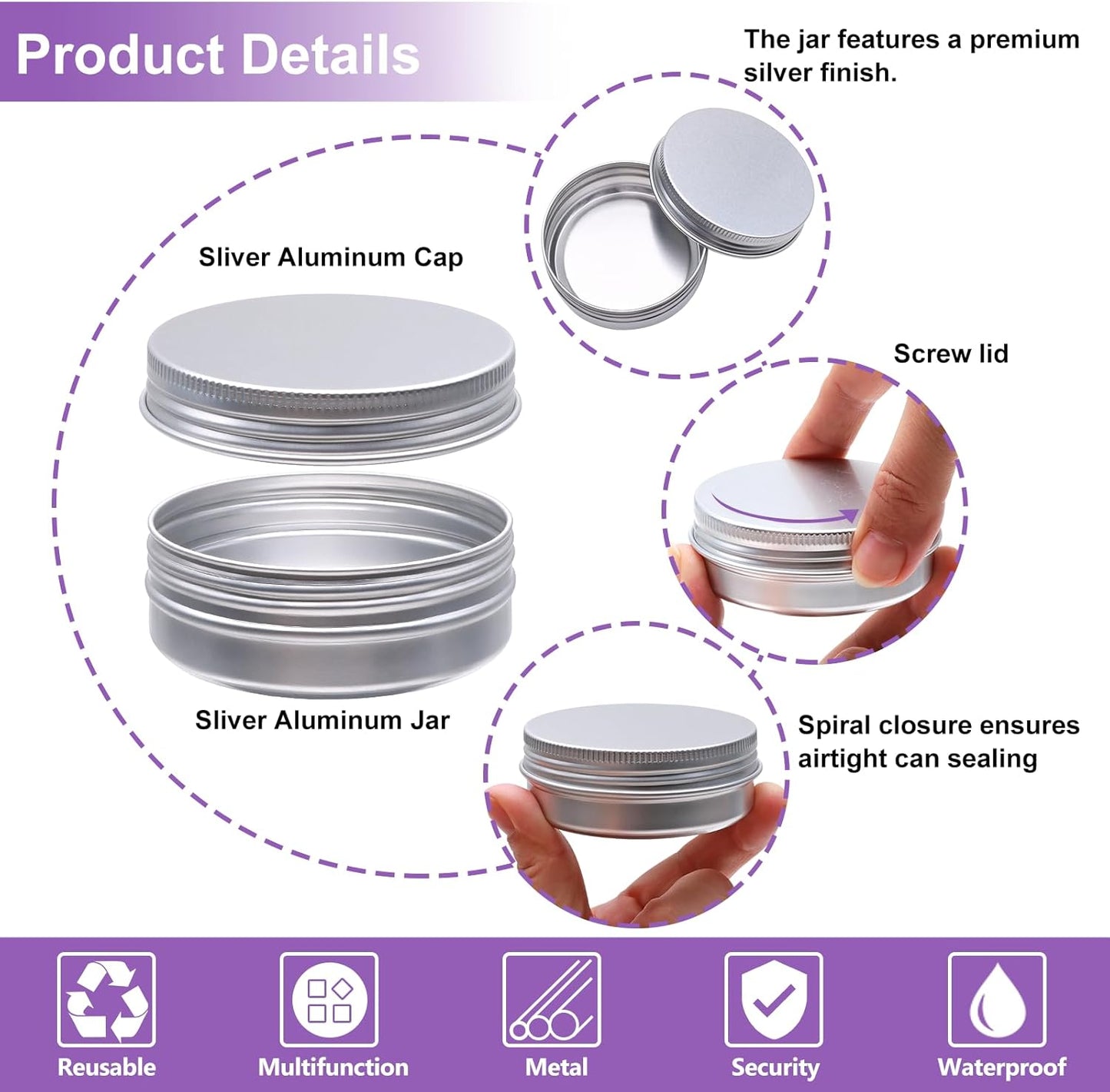 64-Pack 2oz Aluminum Tin Jars - Metal Round Tins with Screw Lid for Lotions, Balms & Spices