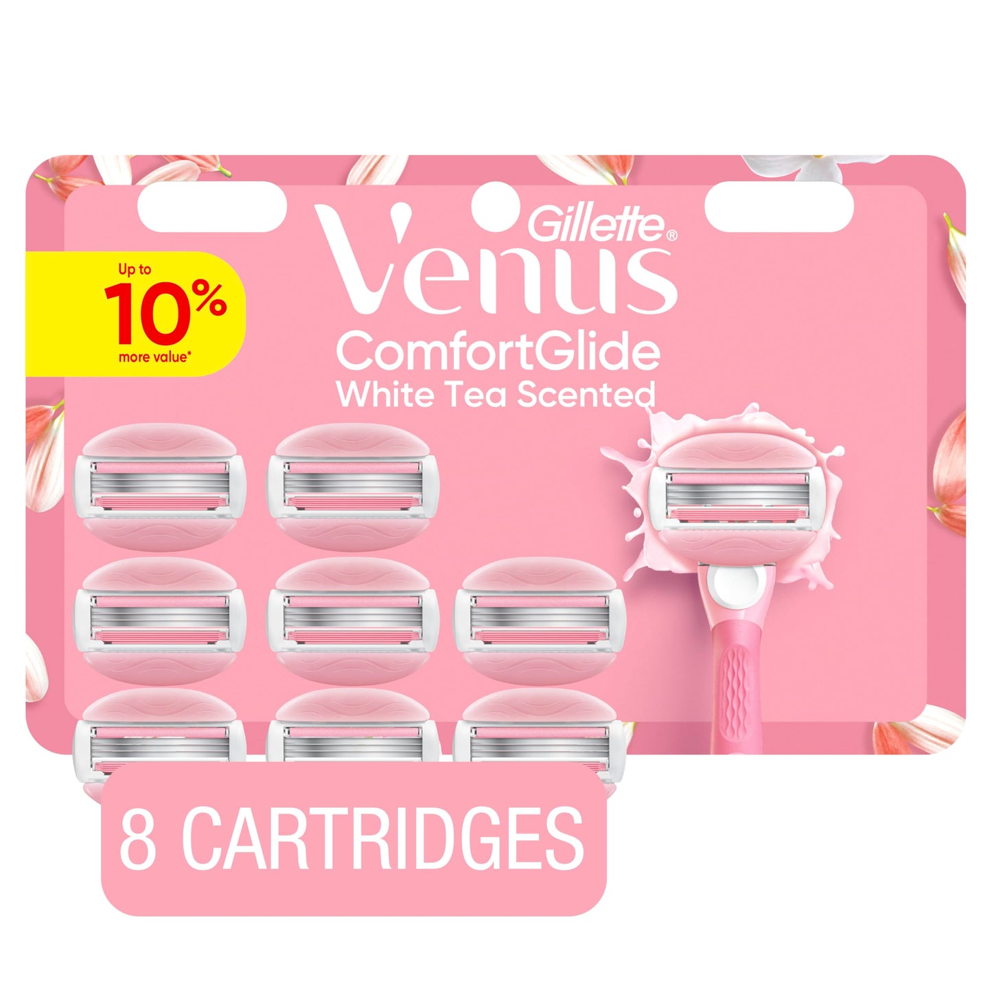 Venus ComfortGlide White Tea Women's Razor Blades, with Built-in Shave Gel Bars, 8 Razor Blade Refills