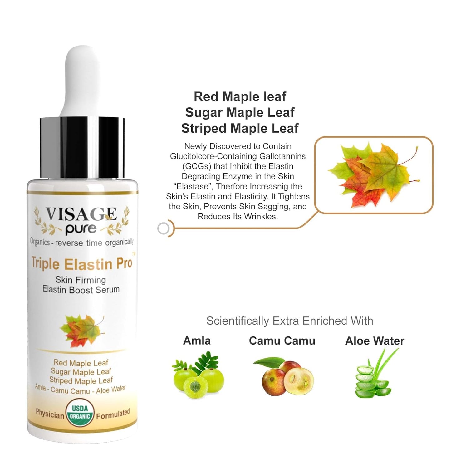 Triple Elastin Pro - Skin Firming Face Serum with GCGs | USDA Organic, Physician Formulated, Boosts Elasticity