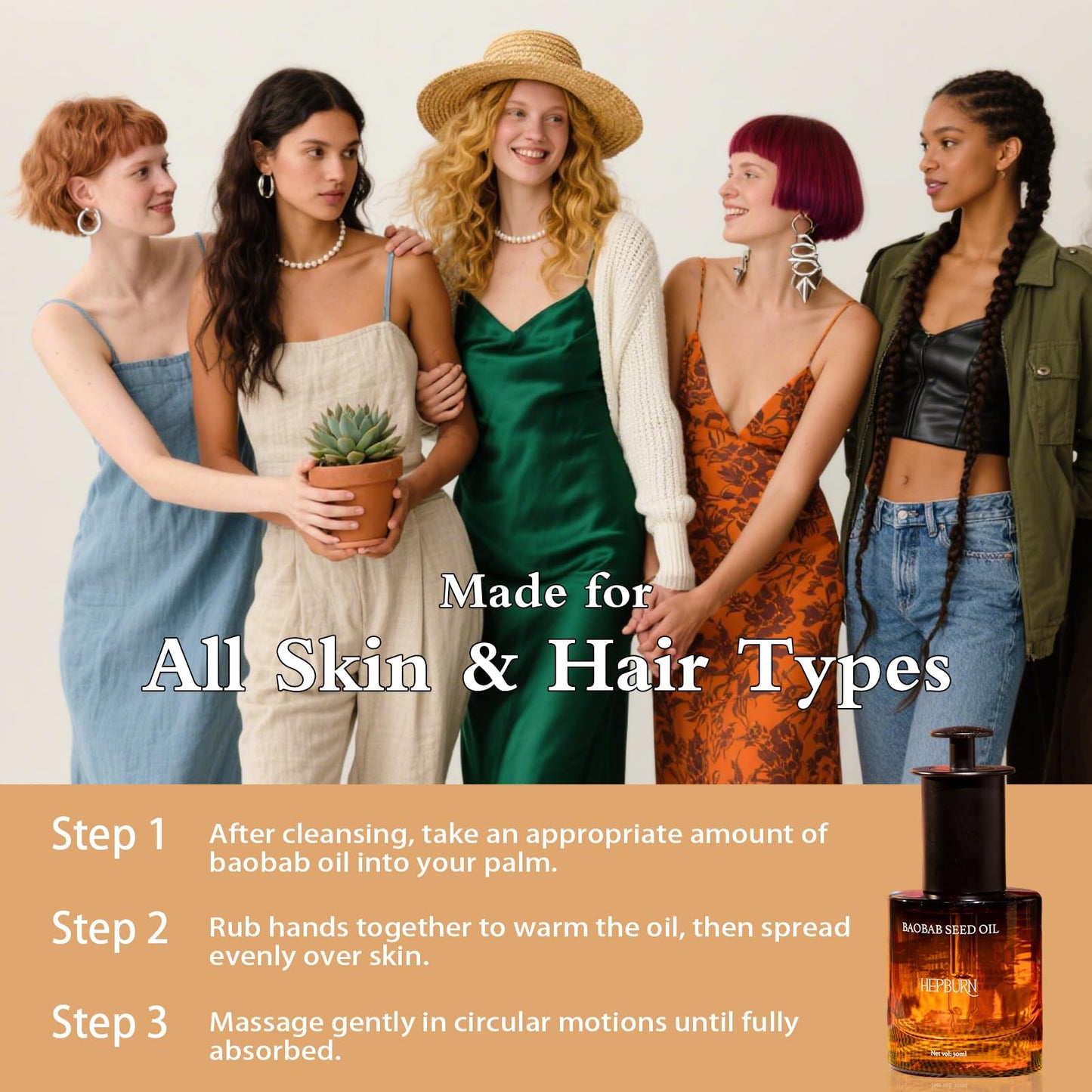 HEPBURN Baobab Seed Oil – 30ml | 100% Cold-Pressed, Natural Moisturizer & Nourishing Carrier Oil for Face, Body & Hair | Anti-Aging, Repairing, Soothing | Dropper Glass Bottle