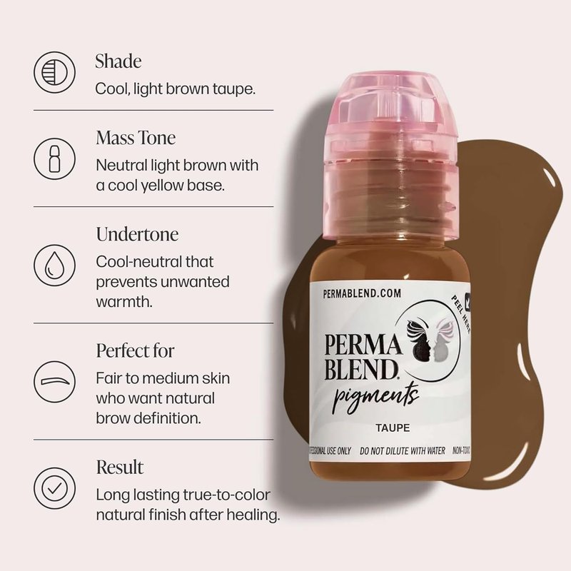 Perma Blend Taupe Tattoo Ink - Cool Light Brown Eyebrow Pigment - Vegan-Friendly, High Density Color | 0.5 oz