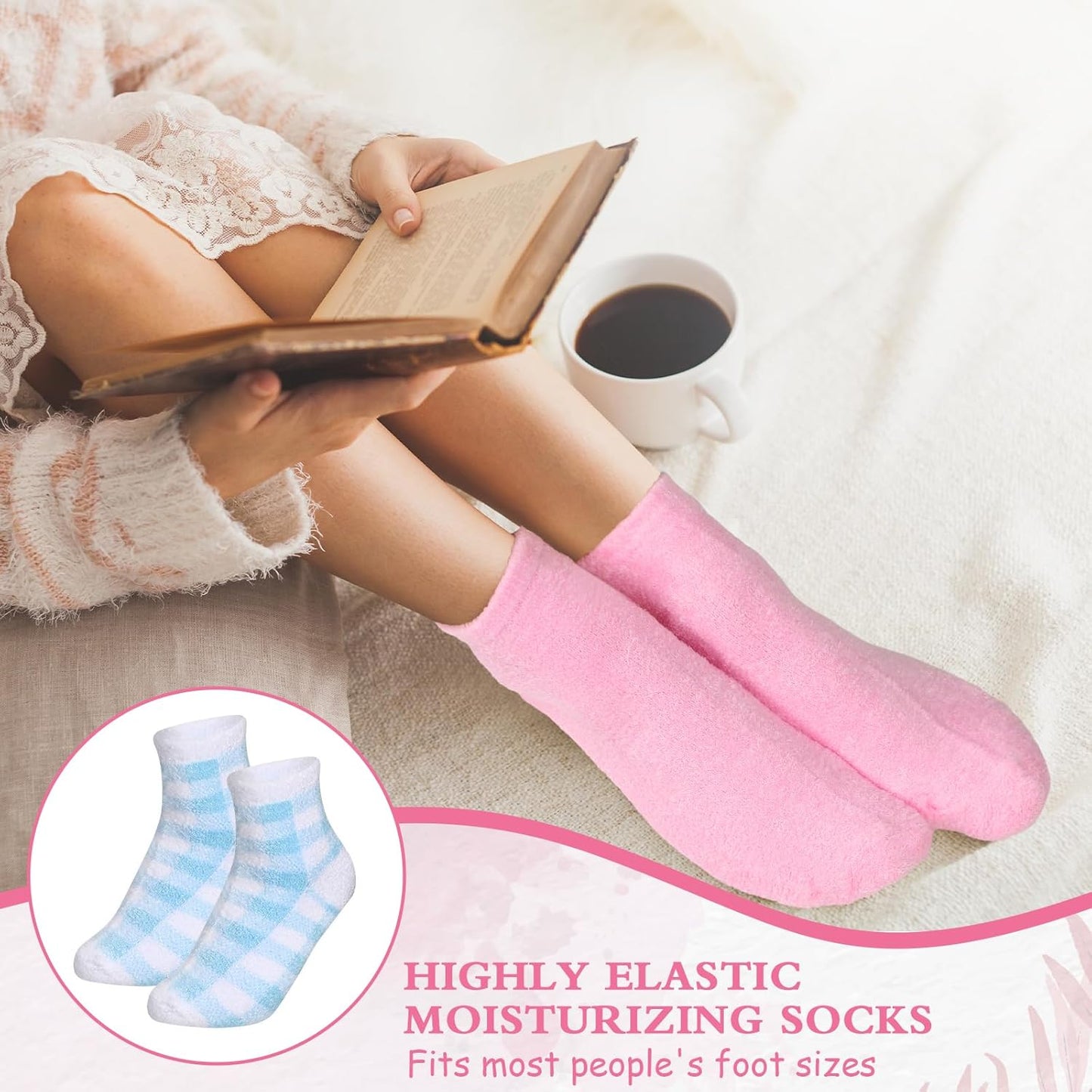 Aloe Infused Spa Socks - Moisturizing Gel Socks for Dry Cracked Feet | Soft & Fuzzy Comfort