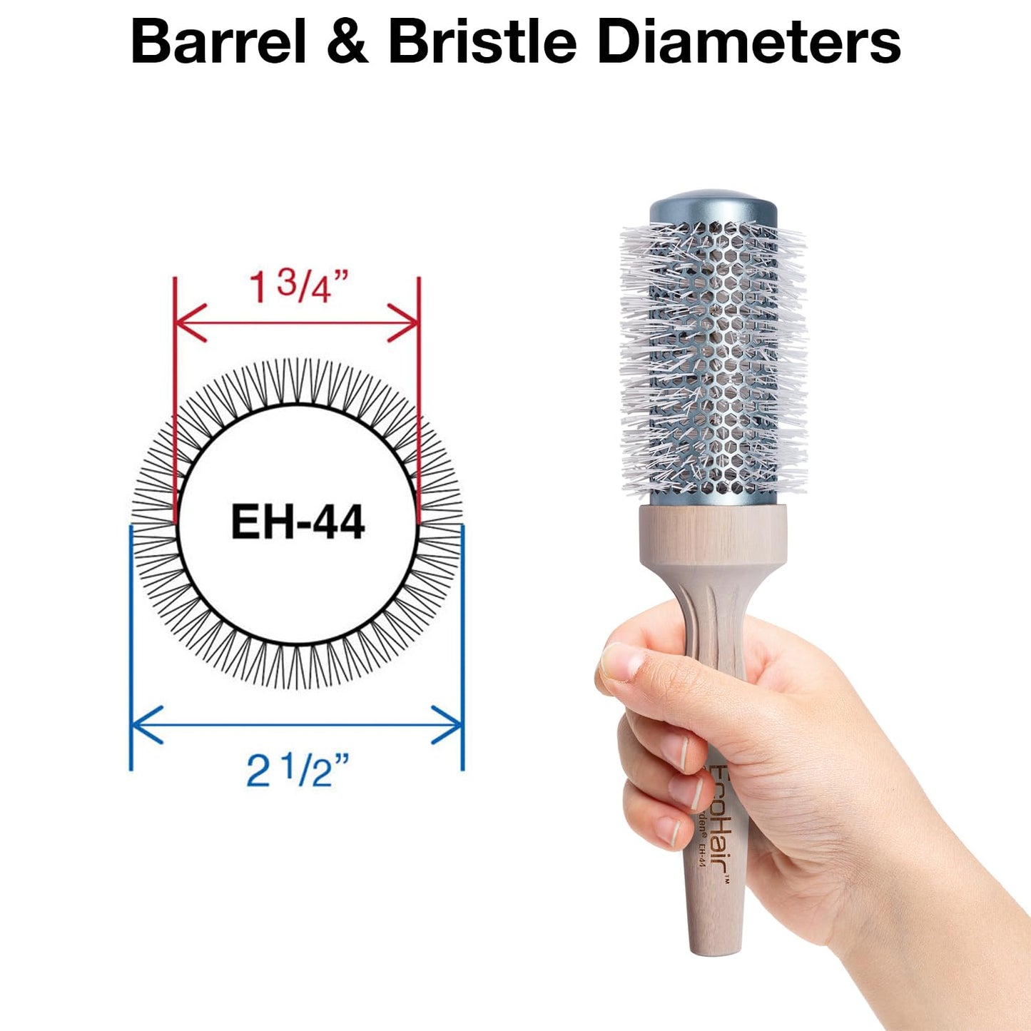 Olivia Garden EcoHair Thermal Bamboo Round Hair Brush - Not Electrical - Ceramic Blowout Brush for Normal to Thick Hair, 1 3/4"
