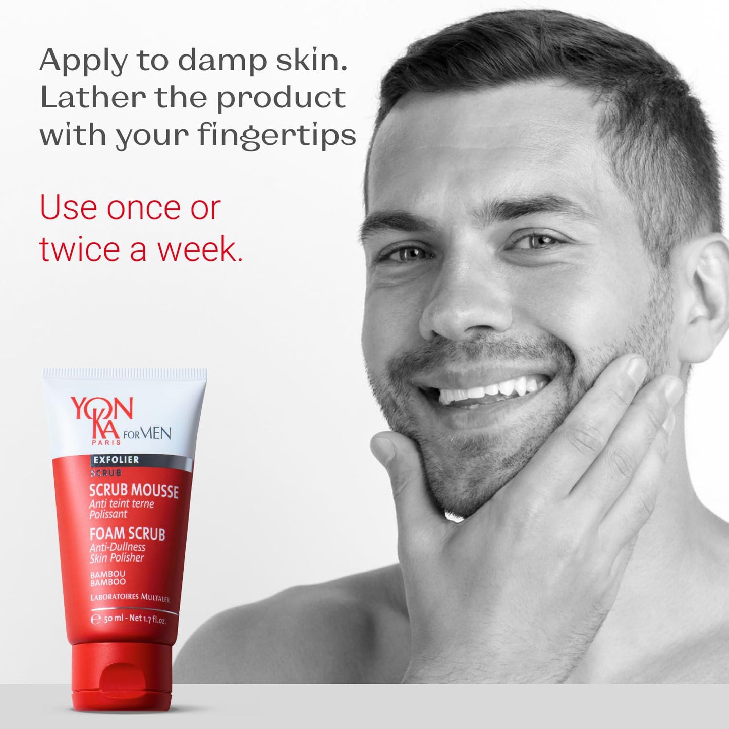 Yon-Ka Mens Foaming Scrub | Deep Cleansing Exfoliator | Gentle Gel Wash Tightens Pores and Prevents Ingrown Hairs | 1.7 fl oz