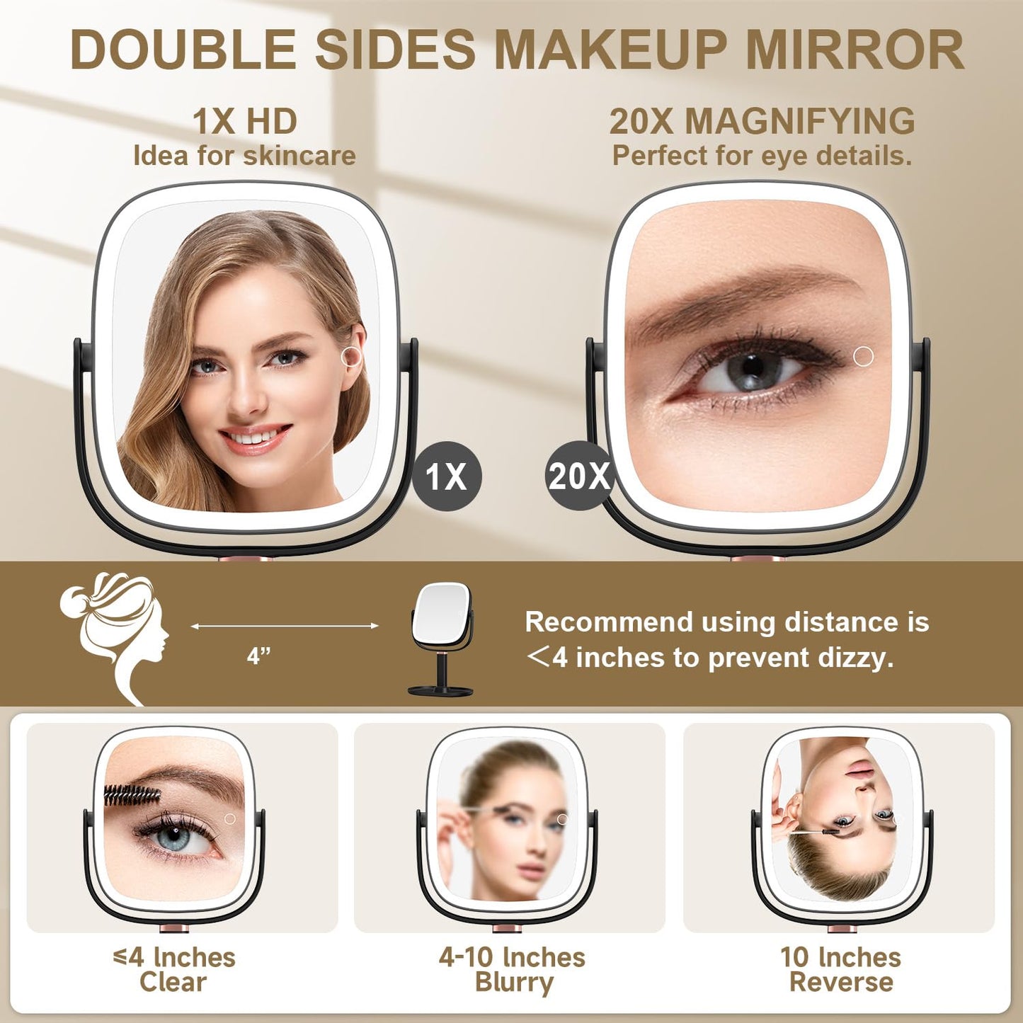 Mocado Makeup Mirror with Lights, 1X/20X Magnifying Mirror with Light