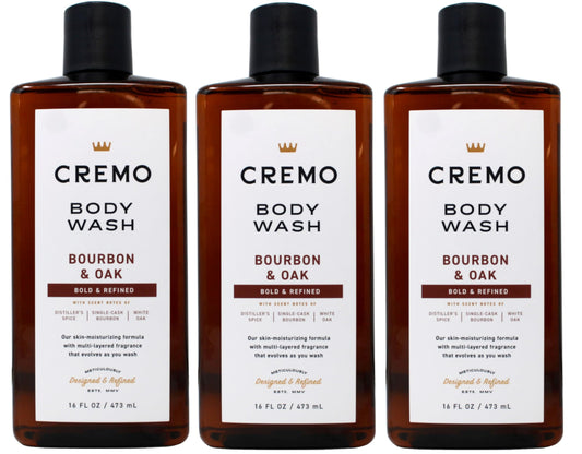 Cremo Body Wash, Bourbon & Oak, 16 Ounce (Pack of 3)