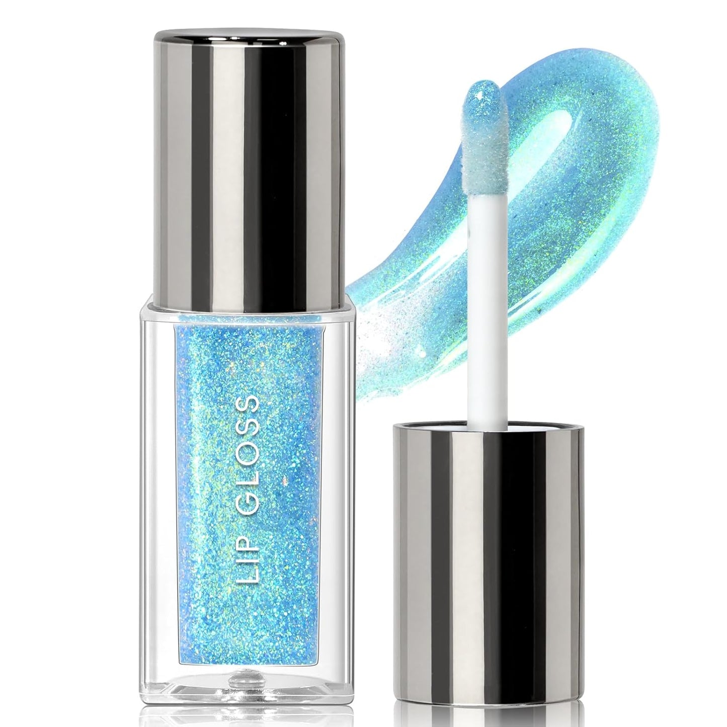 HOSAILY Blue Green Glitter Lip Gloss - Moisturizing Holographic Shimmer Liquid Lipstick | Long-Lasting Metallic Finish