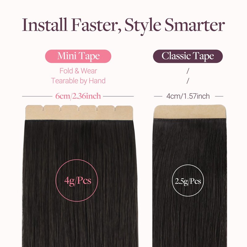 GOO GOO Tape in Hair Extensions, 2 Dark Brown, 16inch 40g 10pcs, Mini Tape Cut to Fit, Skin Weft Seamless Invisible, Remy Human Hair