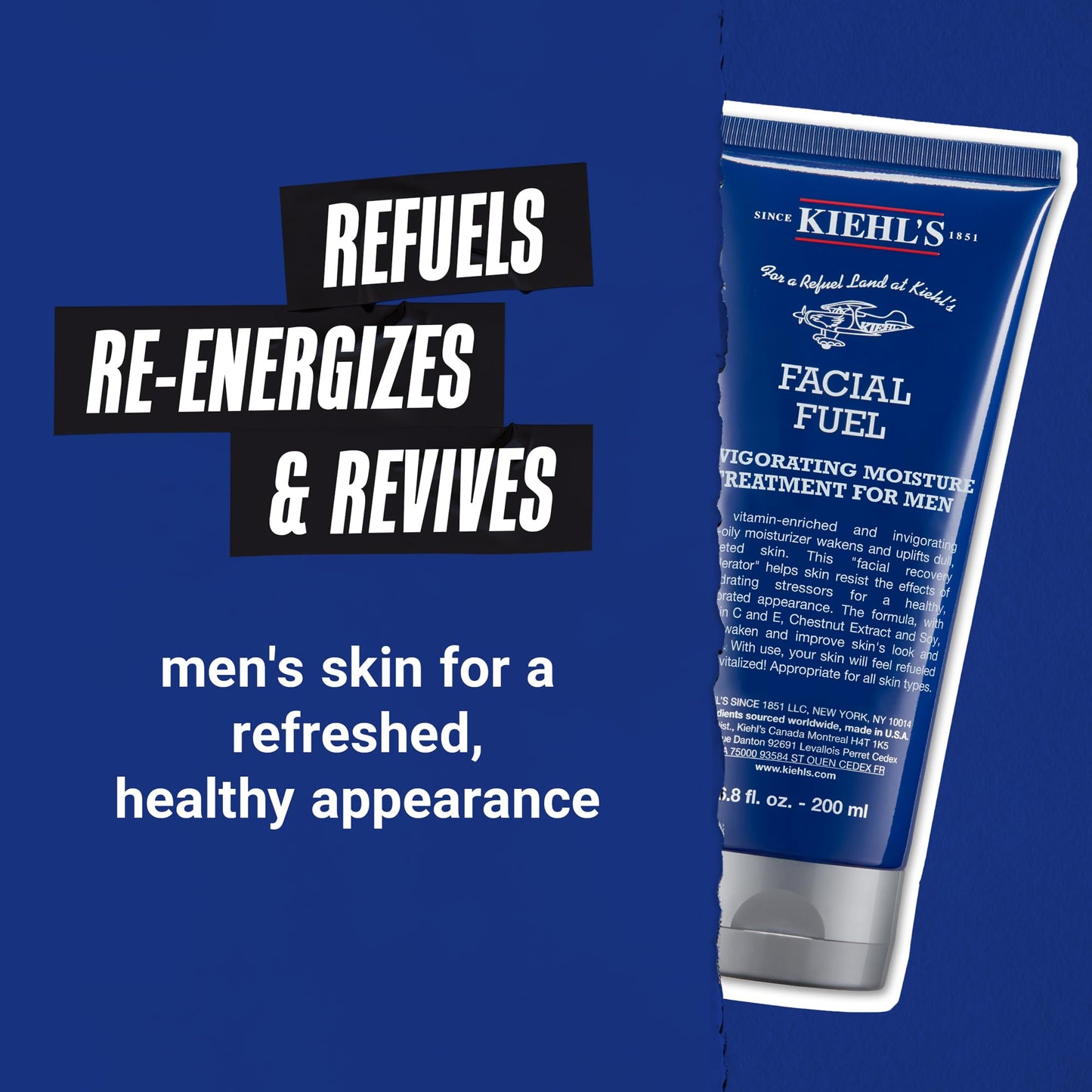 Kiehl's Facial Fuel Moisturizer, Men's Face Cream, with Vitamin C and Caffeine that Contain Antioxidants to Help Energize and Reduce Dullness, Non-Greasy, Paraben, and Sulfate Free - 6.8 fl oz