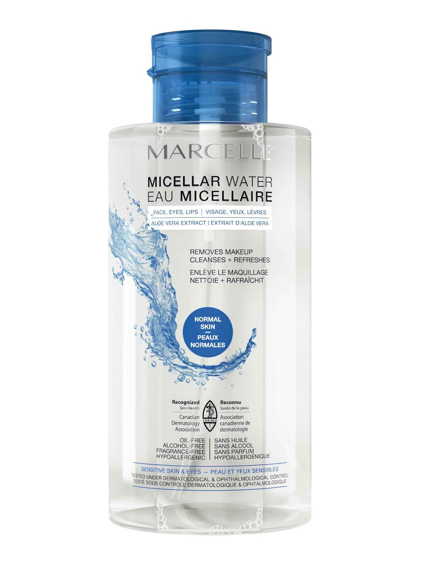 Marcelle Micellar Water, Normal Skin, Makeup Remover, Aloe Vera Extract, Sensitive Skin and Eyes, Oil-Free, Alcohol-Free, Fragrance-Free, Hypoallergenic, Cruelty-Free, 13.5 Fl. Oz.