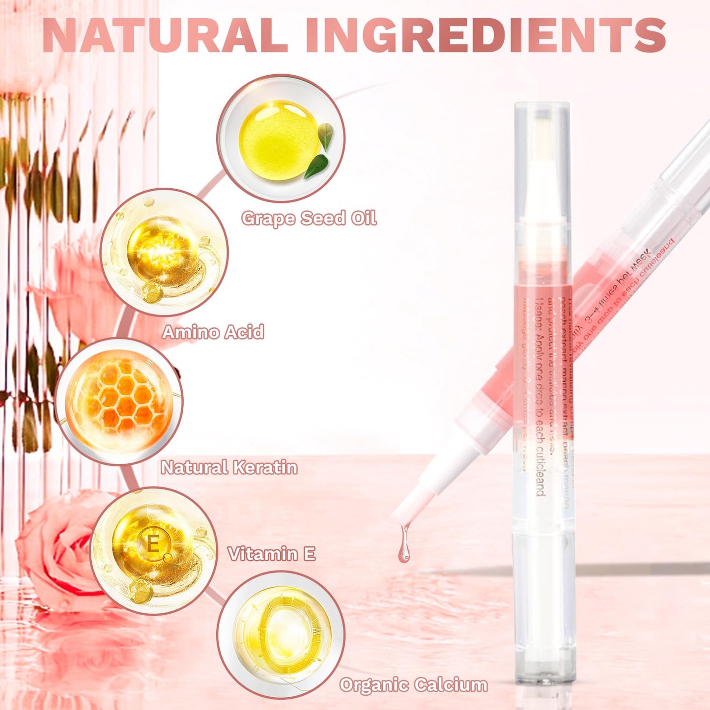 Meschett 2PCS Cuticle Oil Pens for Nail Care, Moisturizing Nail Oil Pen with Soft Brush, Hydrating Cuticle Oil for Dry Nails & Cuticles (Peach & Strawberry Flavors)