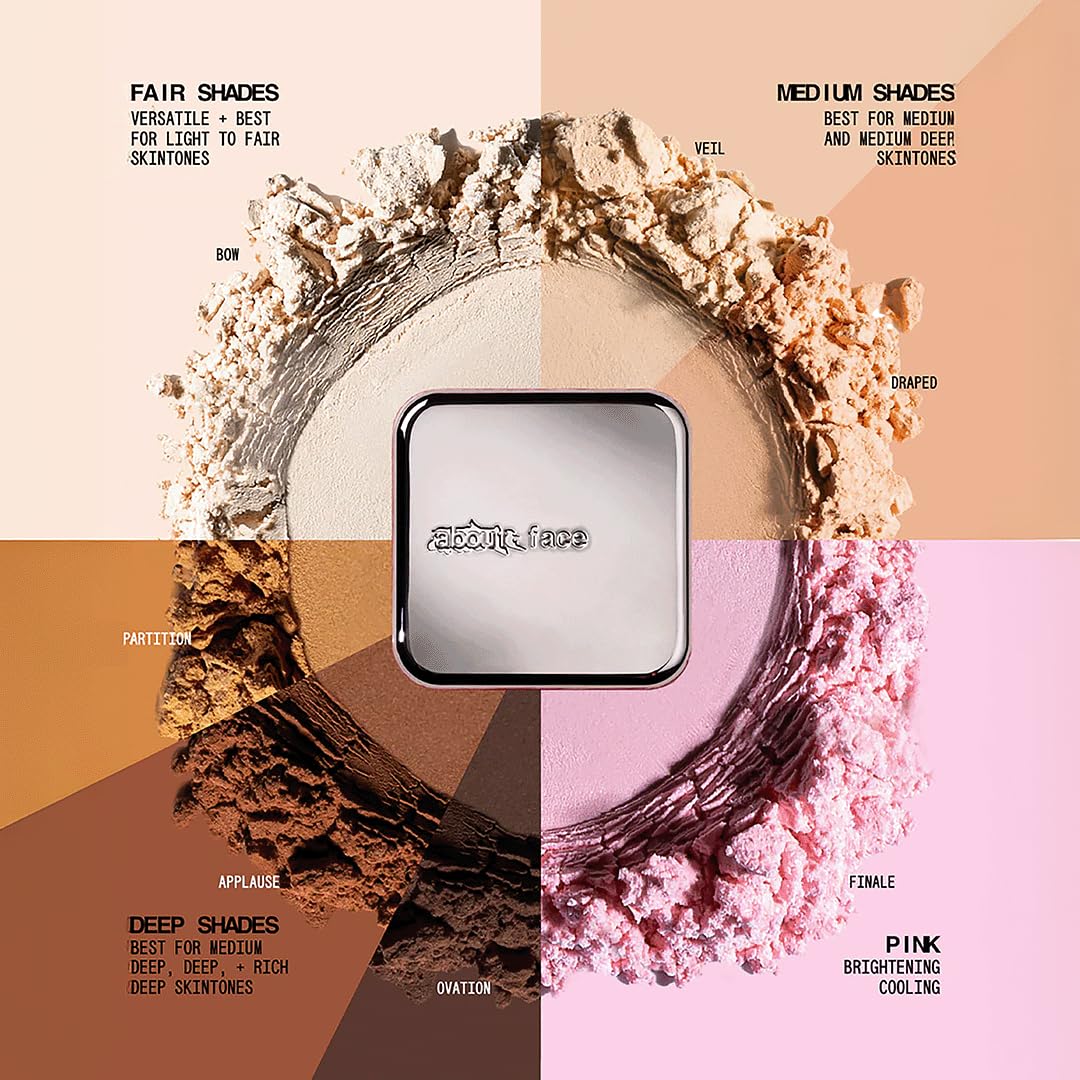 about-face Curtain Call Set & Smooth Loose Powder Bow – Lightweight, Oil-Absorbing Setting Powder with Rice Starch & Corn-Based Talc Alternative – Vegan, Cruelty-Free, – 0.35oz (Translucent)