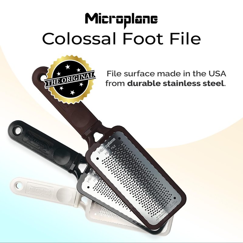 Microplane Colossal Foot File Scraper - The Original Stainless Steel Foot Rasp, Dead Skin/Callus Remover for Feet, Gentle Foot Scrubber, Pedicure Tools for Salon-Quality Foot Care, Brown