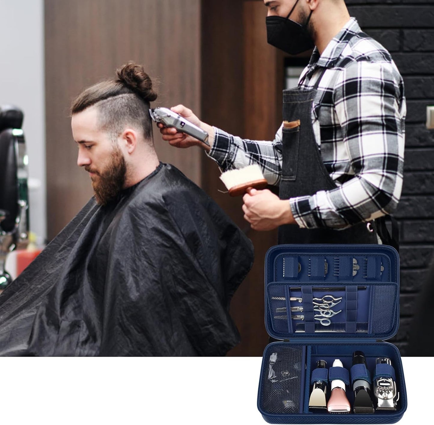 Hard Travel Case for Hair Clippers - Barber Supplies Organizer Bag | Trimmer Storage Holder for Wahl & Andis - Blue