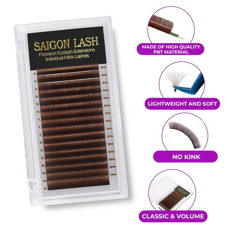 Mink Eyelash Extensions - Volume & Classic Lashes | Soft Korean PBT Fiber, 4-15mm Length, Dark Brown CC Curl