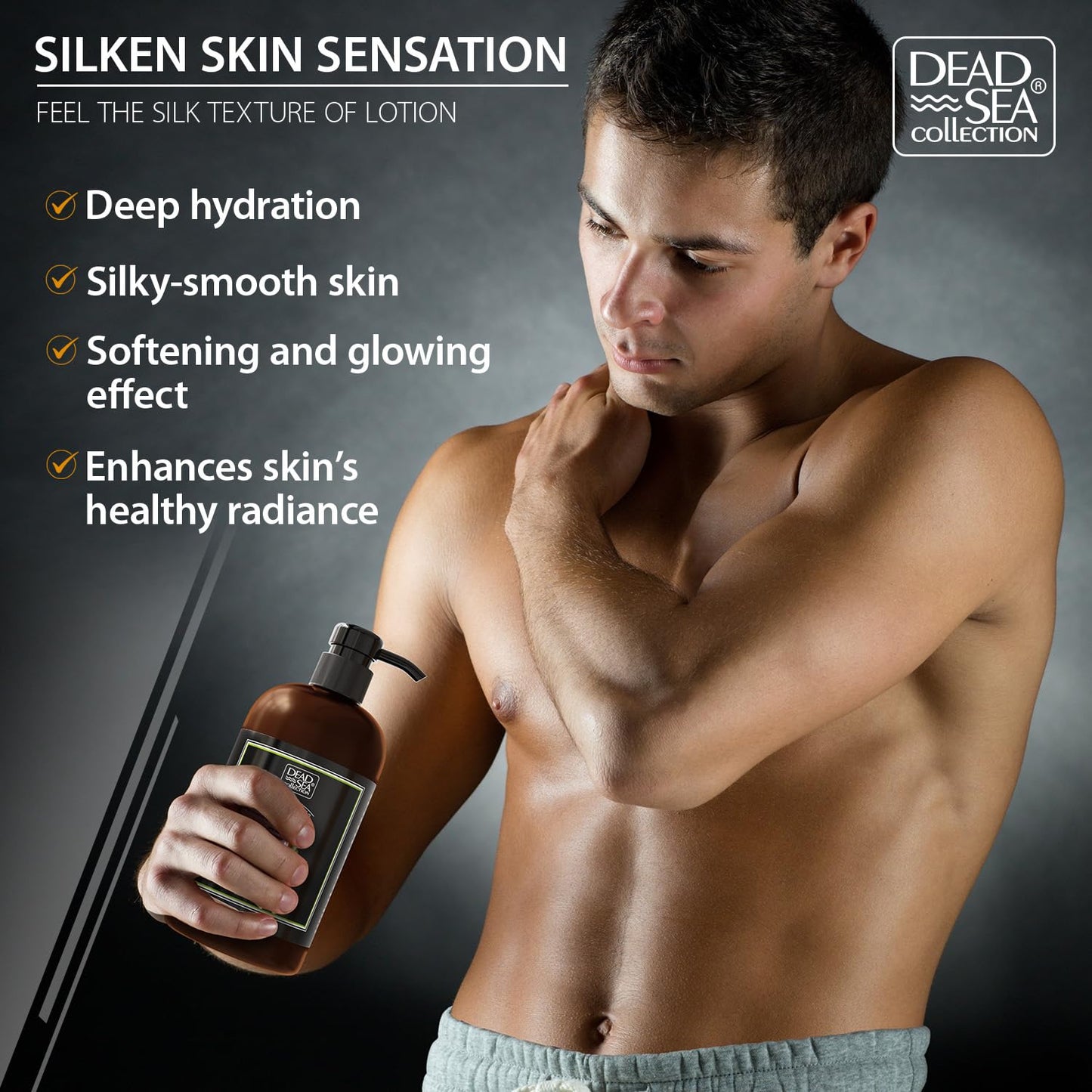 Dead Sea Collection Amberwood Men's Body Lotion - Amberwood Oil and Dead Sea Minerals - Maximum Hydration Nourishing Moisturizing Lotion for Men - 16.9 Fl Oz Bottle