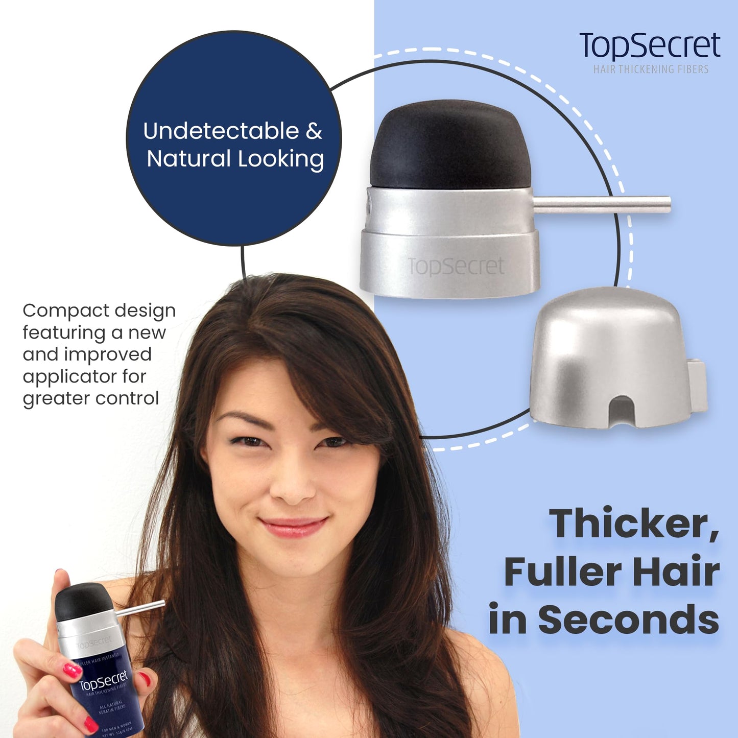 Top Secret Hair Thickening Building Fibers Applicator Included - Undetectable & Natural Hair Filler for Men & Women - Instantly Fill In Thinning Hair - Weather & Sweat Resistant (Dark Brown, Regular)