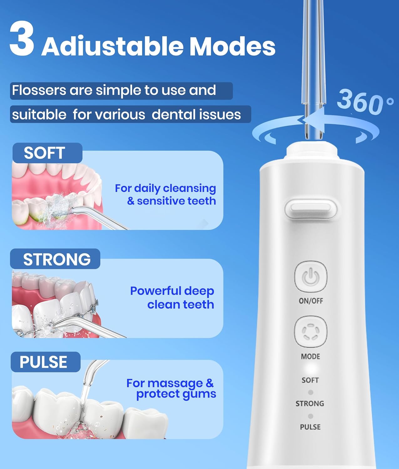 Portable Water Flosser - 300ML Cordless Electric Dental Irrigator for Deep Cleaning | IPX7 Waterproof, Ideal for Travel & Braces (White)