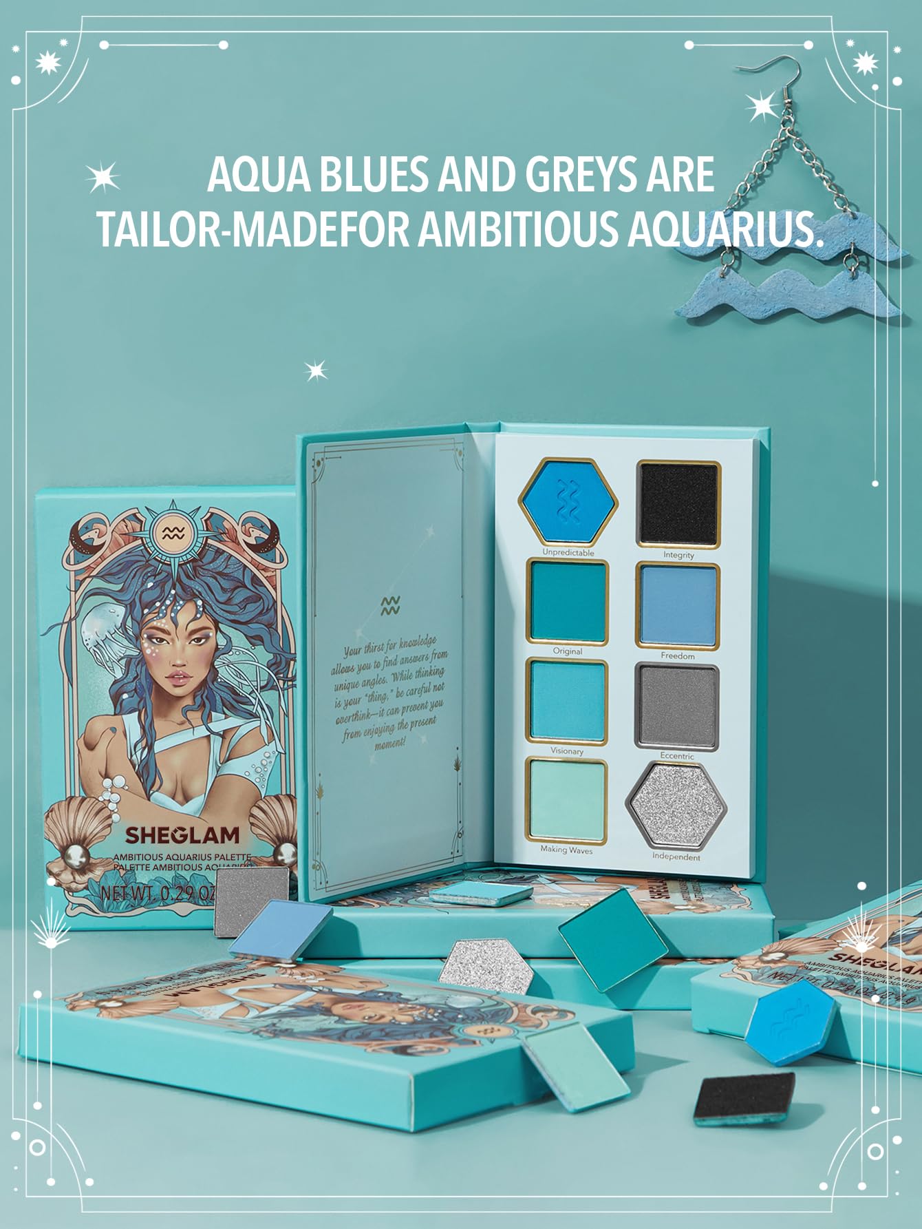 SHEGLAM Glitter Metallic Palette 8-Color High Pigment Green Gold Long Wearing Horoscope Collection Palette - Virtuous Virgo