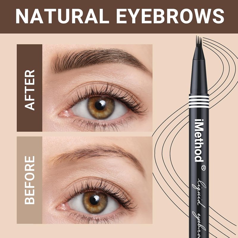 iMethod Eyebrow Pen - Microblading Pencil with 4-Fork Tip for Natural Hair-Like Brows | Waterproof Light Brown