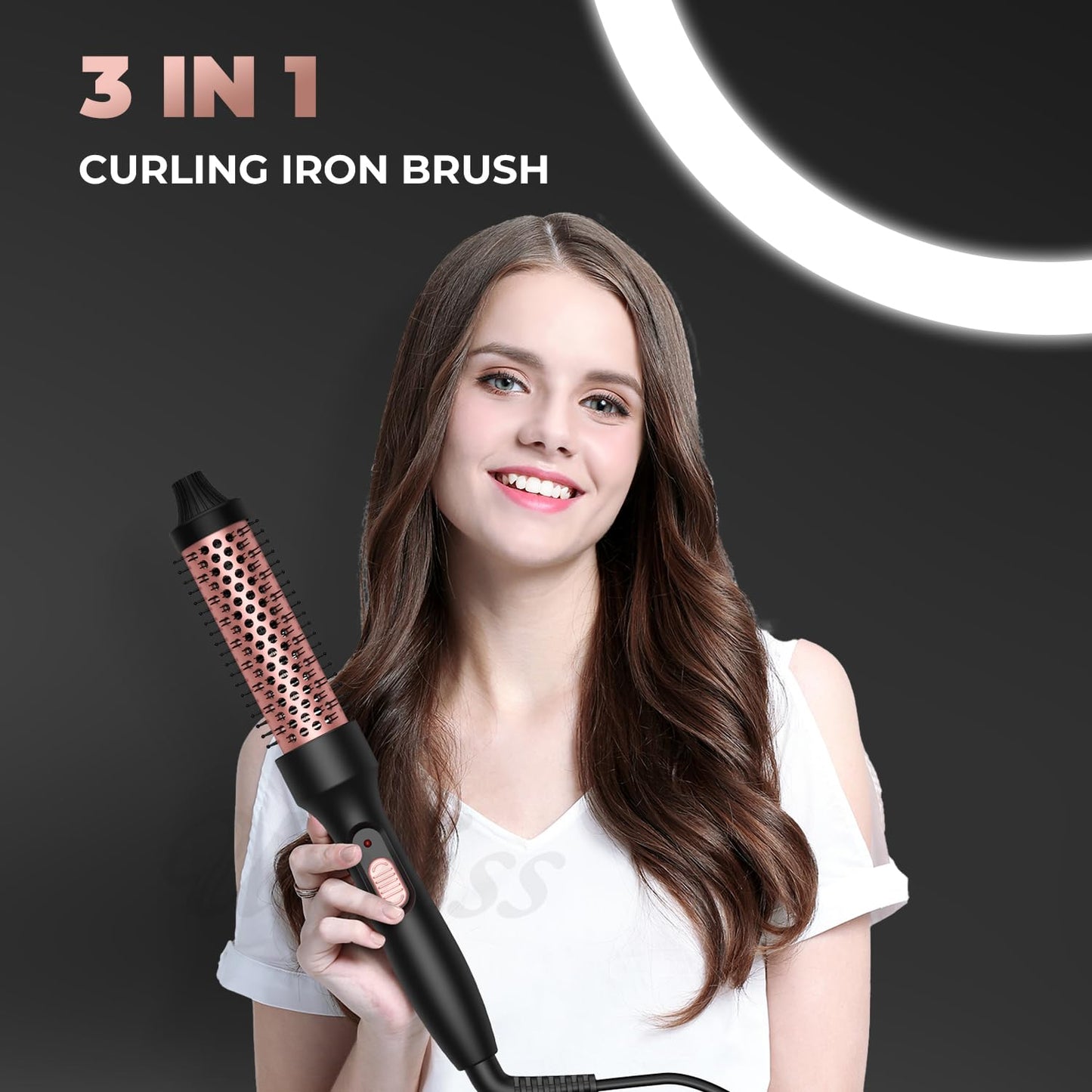 Rose Romee Thermal Brush, Heated Round Brush, 1 1/2 inch Hot Round Brush Curling Iron with Ceramic Tourmaline and PTC Heater, Detachable Brush Head with Dual Voltage for Travel