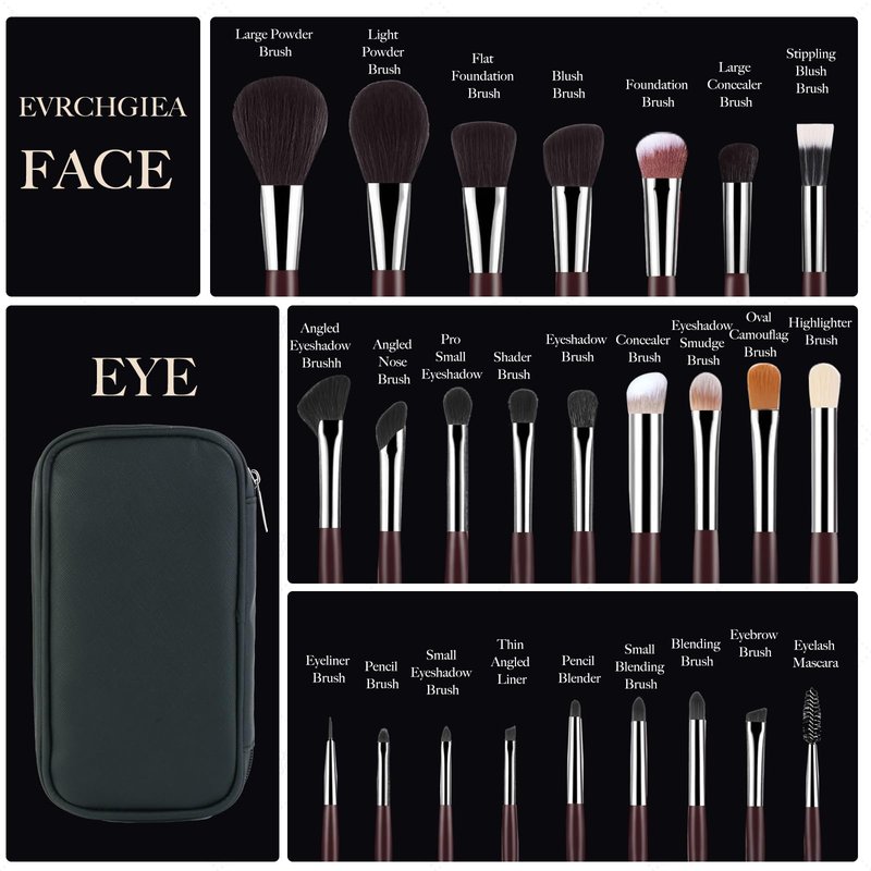 Professional Makeup Brush Set, 25Pcs Powder Foundation Blush Eyeshadow Brushes with Travel Case. All in One Brush Set, Soft Synthetic Vegan & Cruelty-Free (brown)