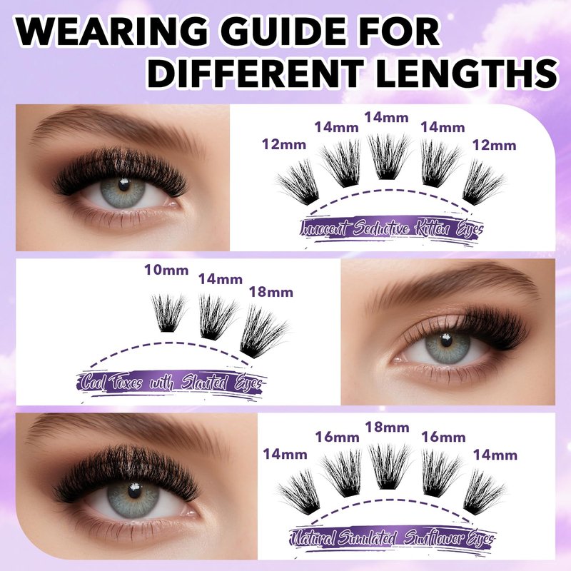 FEEGO Lash Extension Kit 100D/ 200D Fluffy 10-20MM D Curl Lash Clusters Eyelash 160pcs Extension Kit Individual Double headed mascara brush and Seal Lash Remover Lash (200D LASH KIT)