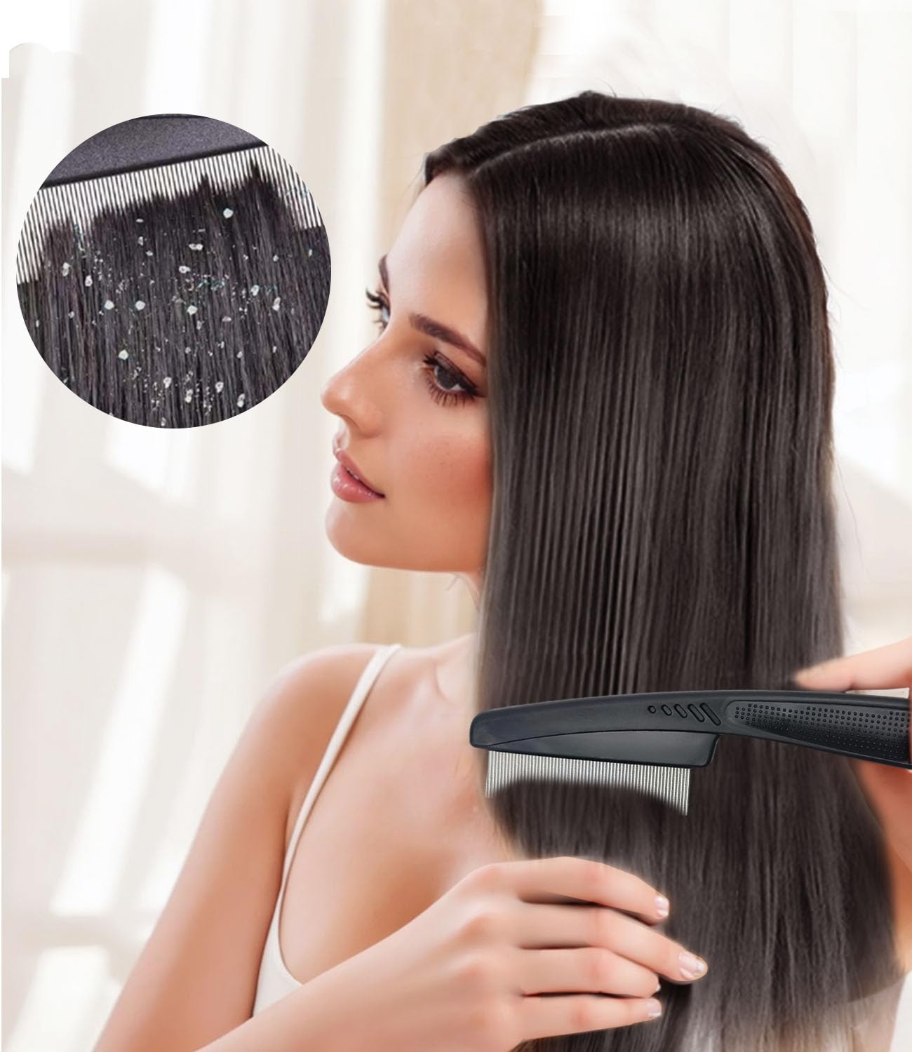 Dandruff Comb Fine Tooth Scalp Detox Comb Lice for Women, Men & Kids Stainless Steel Scalp Detoxing, Sweep & Massage Hair Brush Tool for Hair Care (1PC Brown)