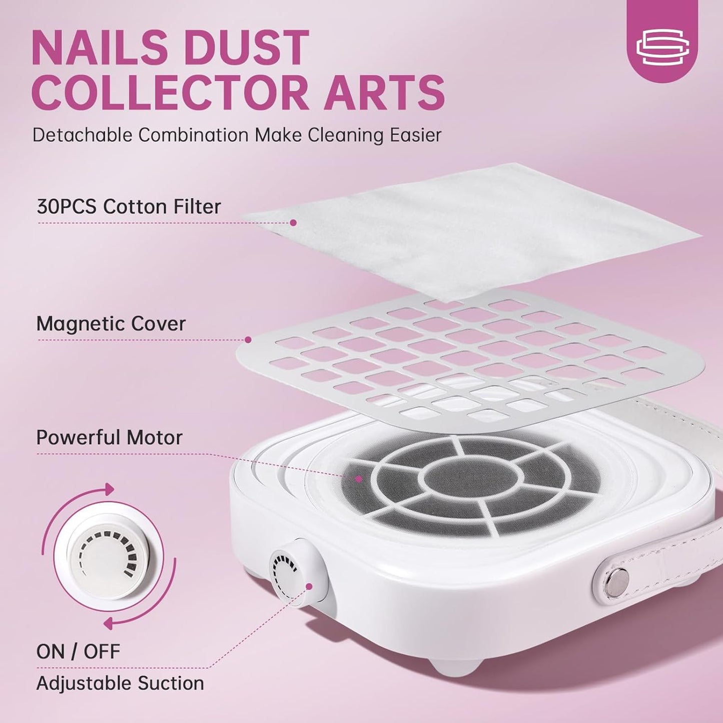 Nail Dust Collector - Compact 6000RPM Vacuum Fan for Acrylic Nails | Powerful Dust Extraction, White