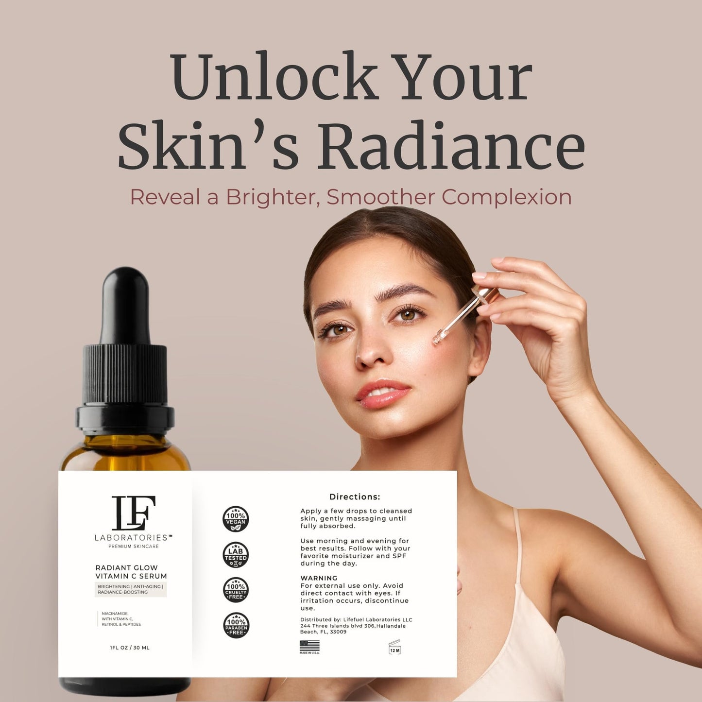 LF Laboratories Radiant Glow Vitamin C Serum with Retinol, Peptides, Niacinamide & Hyaluronic Acid – Brightening & Anti-Aging Face Serum for Dark Spots & Fine Lines – 1 fl oz / 30 ml