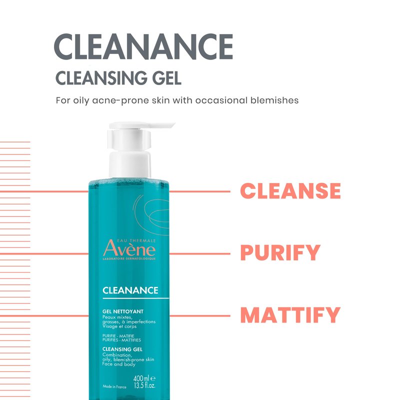 brand Avène Cleanance Cleansing Gel Soap Free Cleanser for Acne Prone, Oily, Face & Body, 13.5 Oz