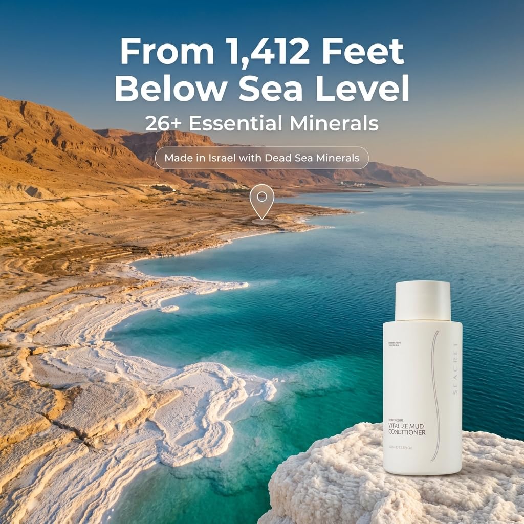 SEACRET Dead Sea Mud Conditioner - Moisturizing Hair Conditioner for Dry Damaged Hair with Argan Oil & Niacinamide, Sulfate Free, Paraben Free, Silicone Free, Shea Butter, 13.3 Fl Oz