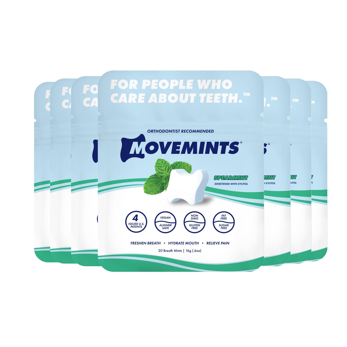Movemints Clear Aligner Mints - Patented Aligner Seating Mints - Edible Alternative to Aligner Chewies - Spearmint Flavor - 20 Count (Pack of 7)