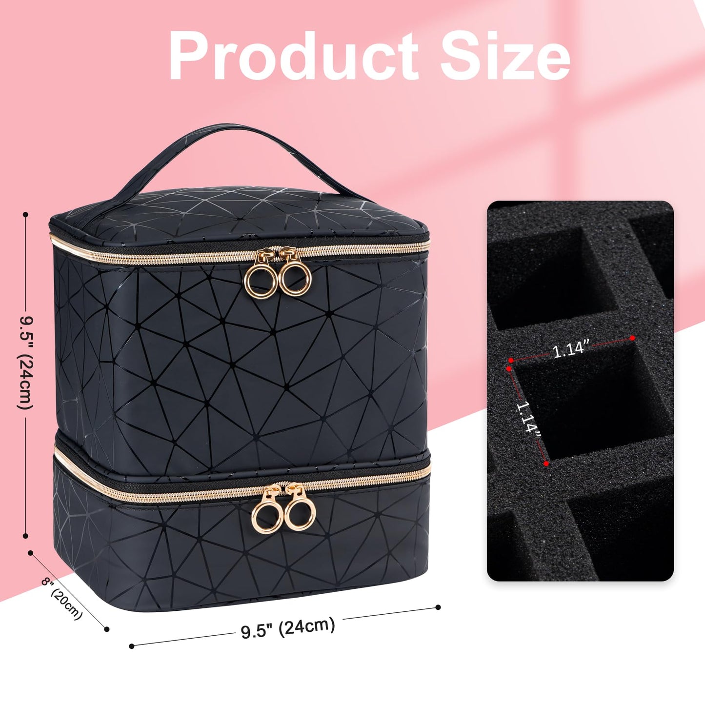 Uross Nail Polish Organizer Bag Holds 30 Bottles Nail Polish & Nail Kit -Nail Polish Storage Organizer Bag Nail Supplies Organizer Case for nail tech - Lightpink
