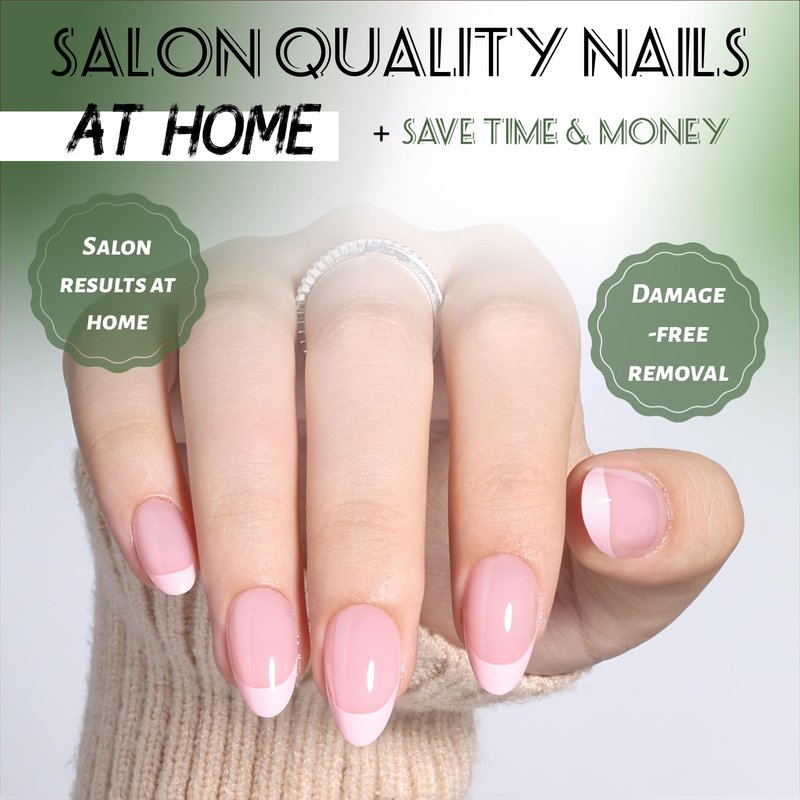 Pink French Tip Press On Nails - Short Almond Fake Nails with Nail Glue, Pink French Tip Press On Nails Reusable Stick On Nails in 16 Sizes 32 Nail Kit for Women | Salon Quality