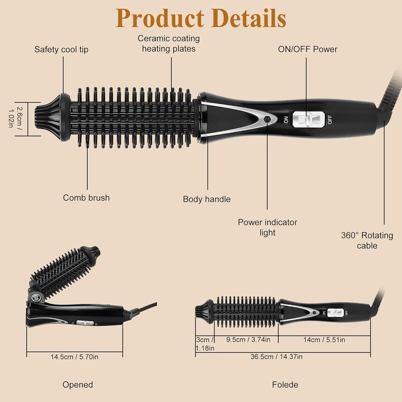 Mini Curling Iron Brush - 1 Inch Ceramic Tourmaline Ionic Hot Curler | Anti-Scald, Instant Heat, Anti-Frizz Wand for All Hair Types