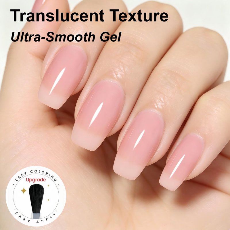 YTD Likomey Nude Gel Nail Polish Set,Translucent Neutral 6 Color with Base and Top Coat Set,Milky White Pink Peach Red Gold Foil Jelly Sheer UV Nail Gel Varnish DIY,8 Pcs 7.5 ml