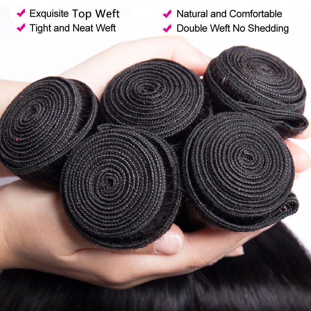10A Straight Single Bundles Human Hair 24 Inch Brazilian Straight Human Hair 1 One Bundles 100% Unprocessed Virgin Hair Weave Natural Black Color