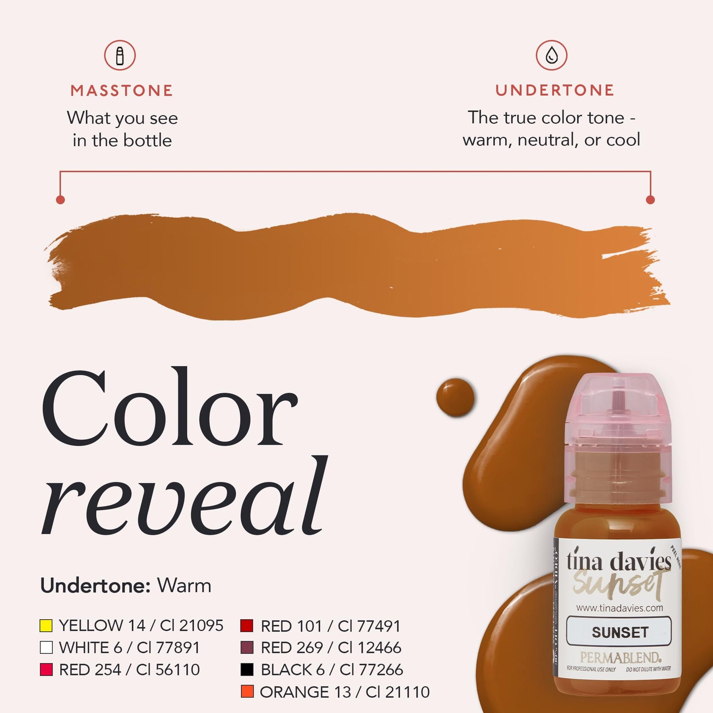 Tina Davies Professional Sunset Pigment - Permanent Eyebrow Makeup - Colours Heal True to Tone - High Retention - 1/2oz