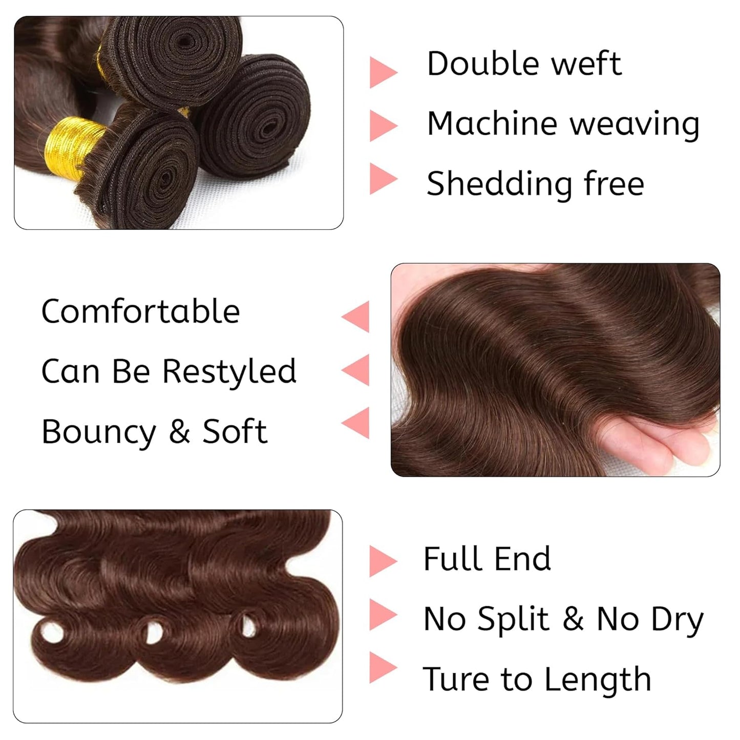 Dark Brown Body Wave Hair Bundles - Unprocessed Virgin Human Hair Extensions | 12-16 Inch, 100G Each