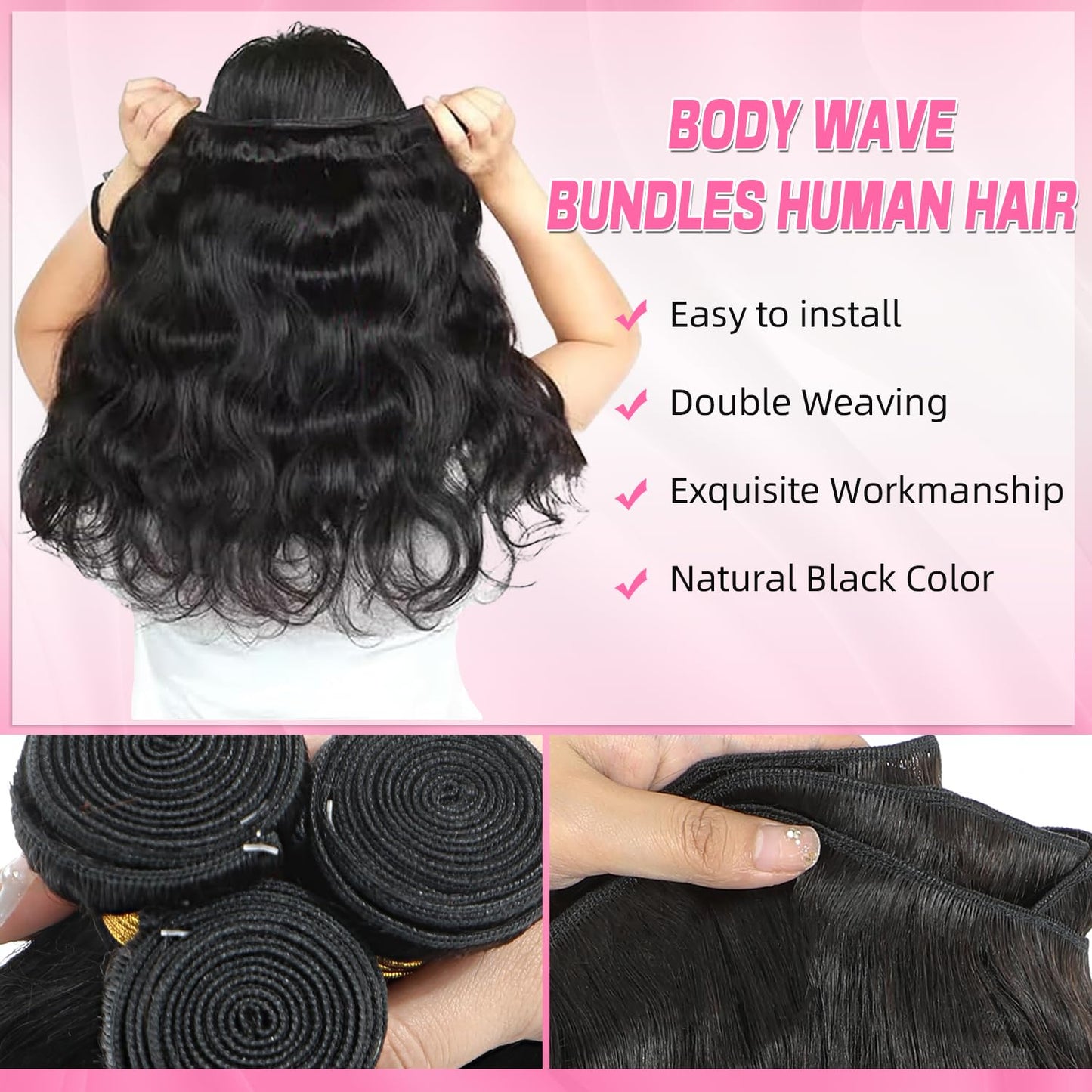 12A Human Hair Bundles - 22 Inch Body Wave Extensions | 100% Unprocessed Real Human Hair in Natural Color