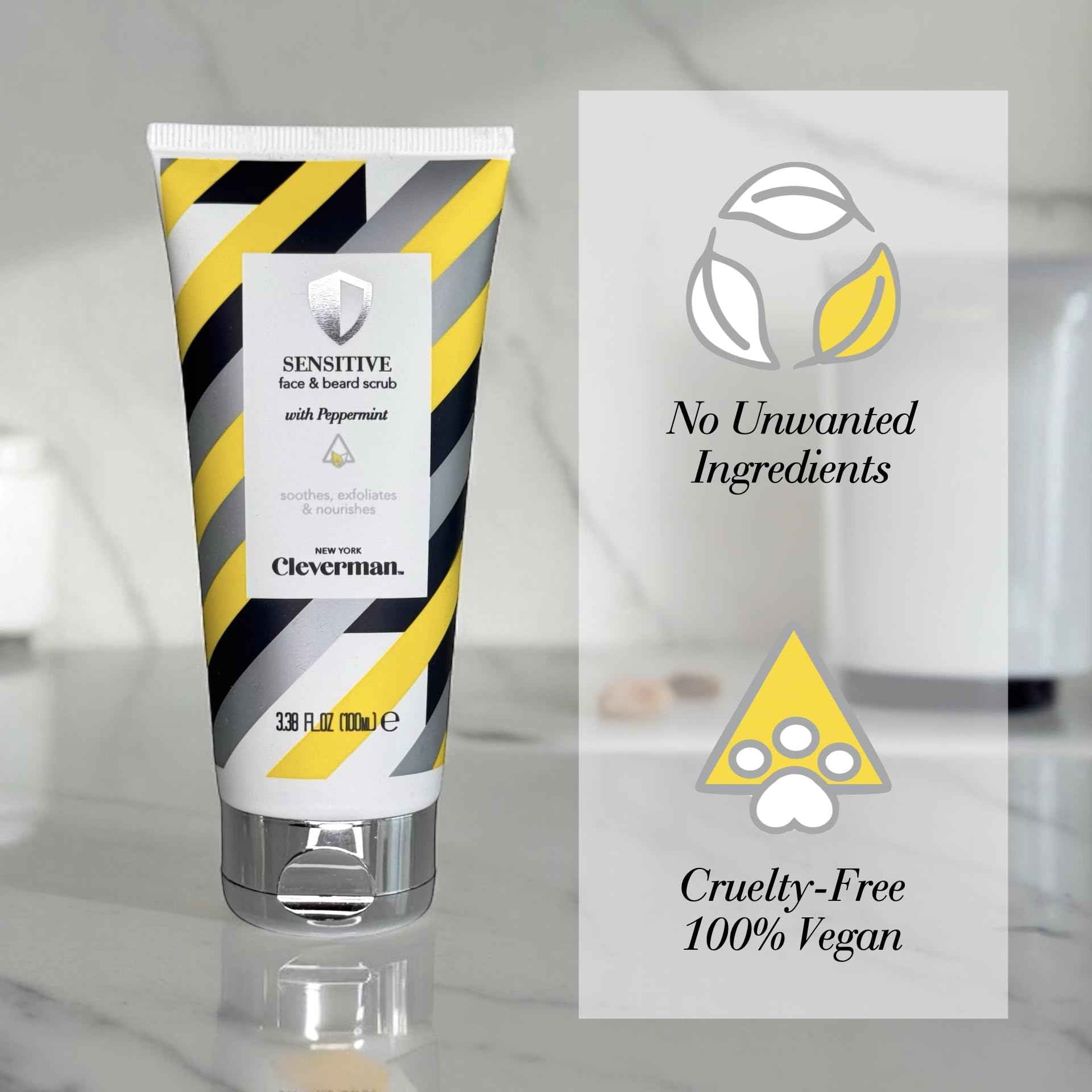 Cleverman Sensitive Face and Beard Scrub for Men, 100ml, Peppermint-Infused Exfoliating Facial Cleanser