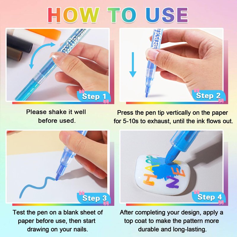 AOAZXBB 12 Colors Nail Art Pens Set Nail Polish Pens, Waterproof Quick-Drying Acrylic Paint Nail Art Markers for Home & Salon DIY