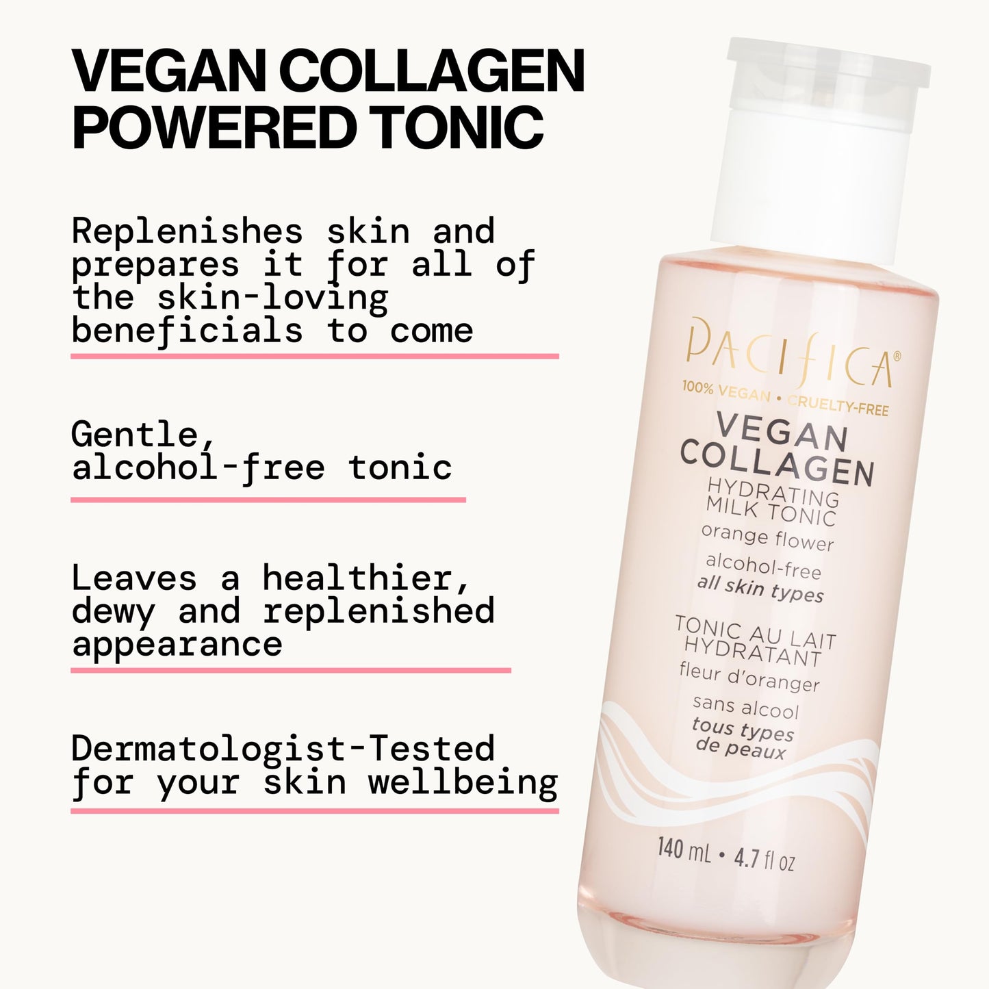 Pacifica Vegan Collagen Hydrating Milk Tonic – Alcohol-Free Milky Toner & Essence Moisturizing Vegan Collagen Face Tonic w/Hyaluronic Acid, Chamomile Jasmine All Skin Types Vegan Dermatologist Tested